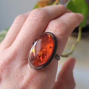Sterling Silver and Amber Ring Size 5.75